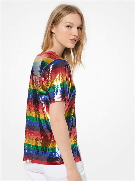 michael kors rainbow sequin shirt|Sequined Logo Cotton T.